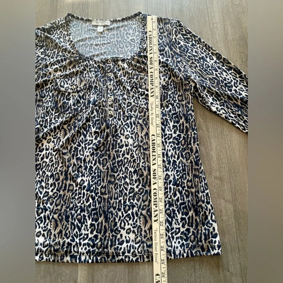 Dress Barn Leopard Animal Print 3/4 Sleeve Stretchy Blouse Women’s Large - Picture 10 of 12